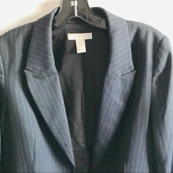 🍂H&M Navy Blue Pinstripe Wool Blazer Coat Jacket - Picture 5 of 8